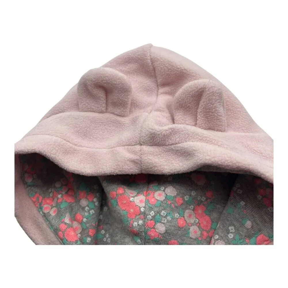 Lot Of 2 Carter’s Baby Hooded Fleece One‎ Piece 6-9M Heart Pink Floral Pocket